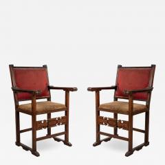 Pair of Spanish Colonial Walnut Arm Chairs - 1407899