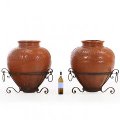 Pair of Spanish Earthenware Pots on Wrought Iron Bases C 1940 - 4620602