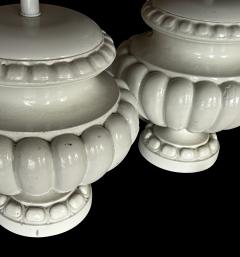 Pair of Spanish Manises Pottery White Glazed Lobed Urns Now as Lamps - 3839207