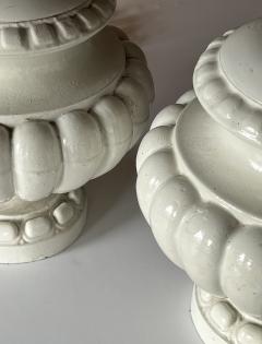 Pair of Spanish Manises Pottery White Glazed Lobed Urns Now as Lamps - 3839208