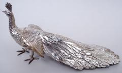 Pair of Spanish Sterling Silver Strutting Peacocks with Showy Plumage - 4537284