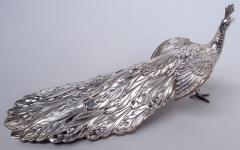 Pair of Spanish Sterling Silver Strutting Peacocks with Showy Plumage - 4537285
