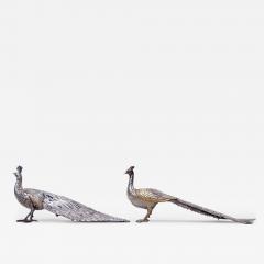 Pair of Spanish Sterling Silver Strutting Peacocks with Showy Plumage - 4538815