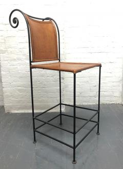 Pair of Spanish Wrought Iron and Leather Barstools - 1651536