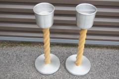 Pair of Spun Aluminum and Oak Ashtray Stands Attributed to Russel Wright - 2150692