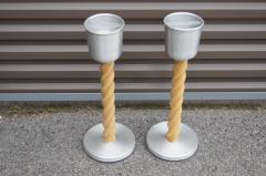 Pair of Spun Aluminum and Oak Ashtray Stands Attributed to Russel Wright - 2150694