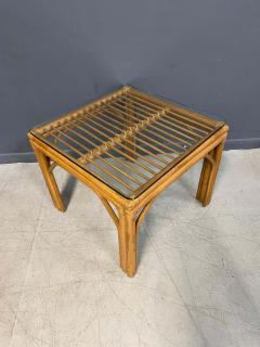 Pair of Square Bamboo Side or End Tables with Glass Tops Mid Century - 2680692