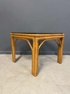 Pair of Square Bamboo Side or End Tables with Glass Tops Mid Century - 2680693