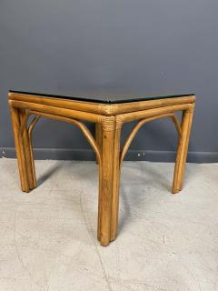 Pair of Square Bamboo Side or End Tables with Glass Tops Mid Century - 2680694