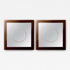 Pair of Square Maccasar Faux Art Deco Style Wall Console Mirror - 2956952