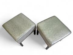 Pair of Square Stools in Luxe Silver Shagreen Leather and Walnut Stained Legs - 3937073