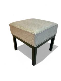 Pair of Square Stools in Luxe Silver Shagreen Leather and Walnut Stained Legs - 3937074