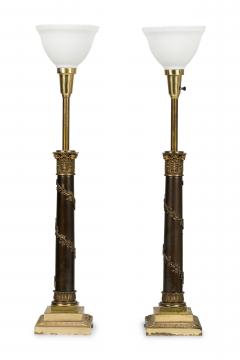 Pair of Stiffel American Federal Style Acanthus Vined Composite Pillar Table Lam - 4661740