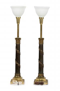 Pair of Stiffel American Federal Style Acanthus Vined Composite Pillar Table Lam - 4661741