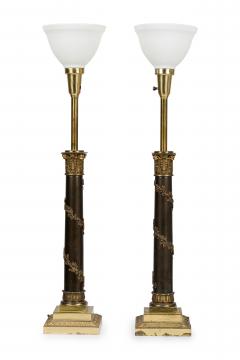Pair of Stiffel American Federal Style Acanthus Vined Composite Pillar Table Lam - 4661742