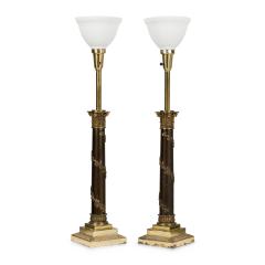 Pair of Stiffel American Federal Style Acanthus Vined Composite Pillar Table Lam - 4718111