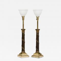 Pair of Stiffel American Federal Style Acanthus Vined Composite Pillar Table Lam - 4718176