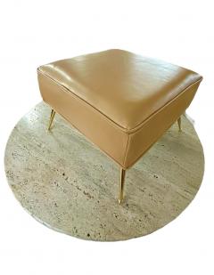 Pair of Stools in Camel Italian Leather With Solid Brass Legs With Ball Feet - 3974353