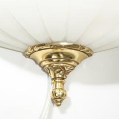 Pair of Striated Neoclassical Style Alabaster Brass Sconces w Foliate Details - 2092515
