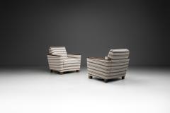 Pair of Striped Armchairs with Wooden Frame Europe 20th Century - 4174305