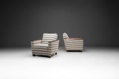 Pair of Striped Armchairs with Wooden Frame Europe 20th Century - 4174306