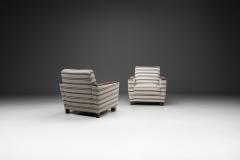 Pair of Striped Armchairs with Wooden Frame Europe 20th Century - 4174307