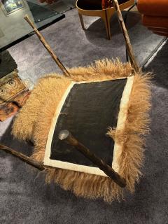 Pair of Suave Benches in Mongolian Fur and Hammered Bronze - 4429727