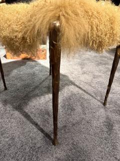 Pair of Suave Benches in Mongolian Fur and Hammered Bronze - 4429729