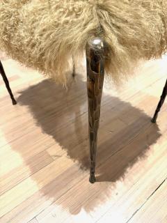 Pair of Suave Benches in Mongolian Fur and Hammered Bronze - 4429733