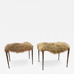 Pair of Suave Benches in Mongolian Fur and Hammered Bronze - 4434732