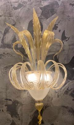 Pair of Sumptuous Gold Murano Glass Leave Wall Sconces - 2671705