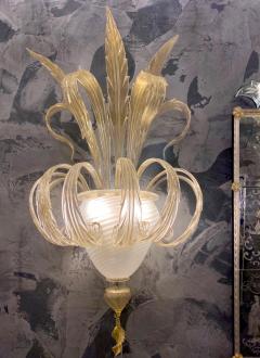 Pair of Sumptuous Gold Murano Glass Leave Wall Sconces - 2671707