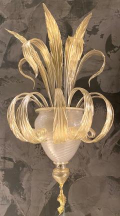 Pair of Sumptuous Gold Murano Glass Leave Wall Sconces - 2671709