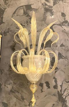 Pair of Sumptuous Gold Murano Glass Leave Wall Sconces - 2671710