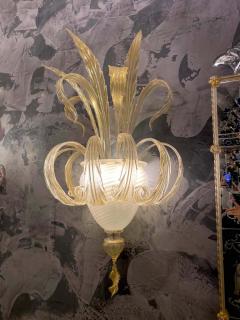 Pair of Sumptuous Gold Murano Glass Leave Wall Sconces - 2671712