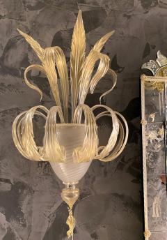Pair of Sumptuous Gold Murano Glass Leave Wall Sconces - 4742741
