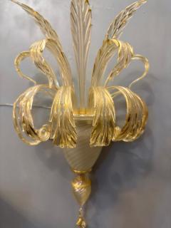 Pair of Sumptuous Gold Murano Glass Leave Wall Sconces - 4742744