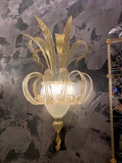 Pair of Sumptuous Gold Murano Glass Leave Wall Sconces - 4742745