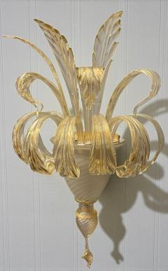Pair of Sumptuous Gold Murano Glass Leave Wall Sconces - 4742746