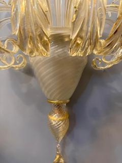 Pair of Sumptuous Gold Murano Glass Leave Wall Sconces - 4742747