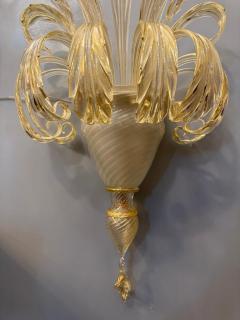 Pair of Sumptuous Gold Murano Glass Leave Wall Sconces - 4742748