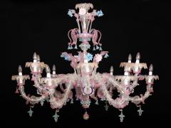 Pair of Sumptuous Pink and Heavenly Murano Glass Chandeliers 1990s - 1984168