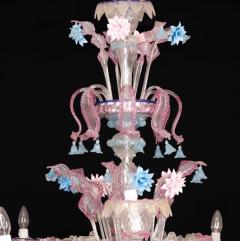 Pair of Sumptuous Pink and Heavenly Murano Glass Chandeliers 1990s - 1984171