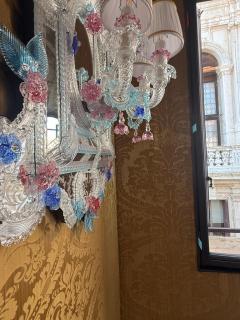 Pair of Superb Murano Glass Mirrors with Wall Lights By Veneziani Arte - 4686934