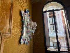 Pair of Superb Murano Glass Mirrors with Wall Lights By Veneziani Arte - 4686937