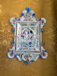 Pair of Superb Murano Glass Mirrors with Wall Lights By Veneziani Arte - 4686938