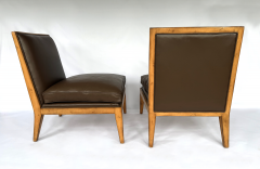 Pair of Swaim Modern Brown Leather Armless Oak Slipper Chairs - 4740034