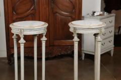 Pair of Swedish 1830s Neoclassical Painted Pedestal Stands with Carrara Marble - 3432722