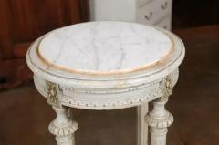 Pair of Swedish 1830s Neoclassical Painted Pedestal Stands with Carrara Marble - 3432832