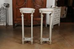Pair of Swedish 1830s Neoclassical Painted Pedestal Stands with Carrara Marble - 3432840